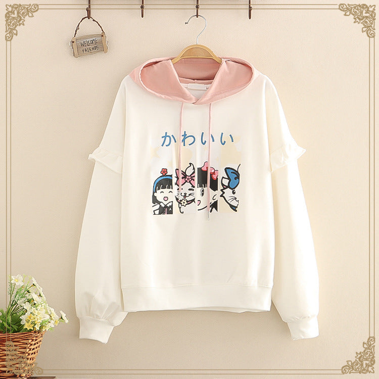 Ruffles Patchwork Cartoon Hoodie