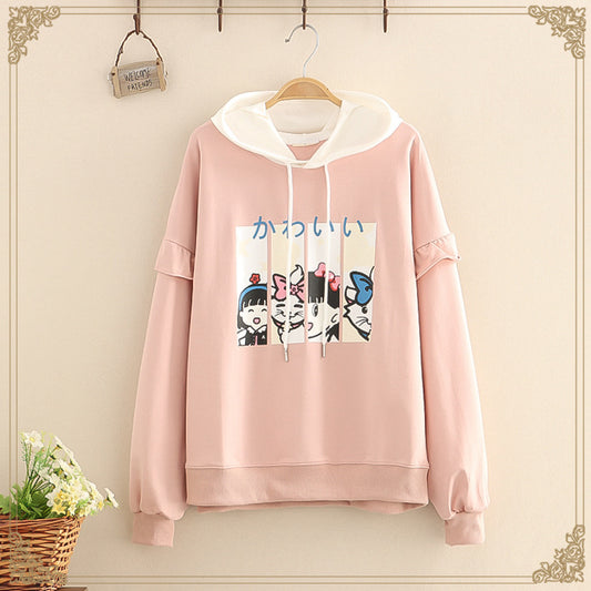 Ruffles Patchwork Cartoon Hoodie