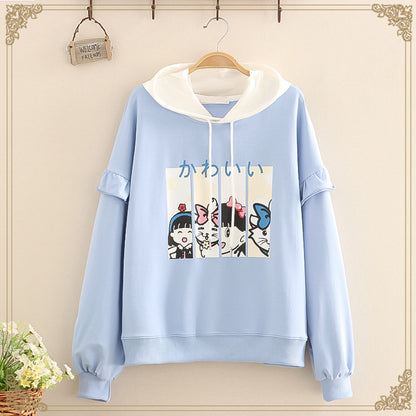 Ruffles Patchwork Cartoon Hoodie