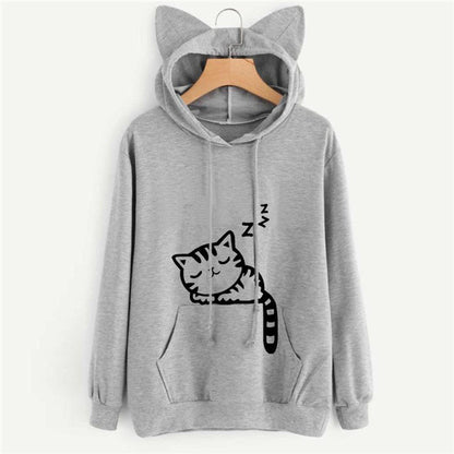 Long Sleeve sleeping cat Hoodie Women