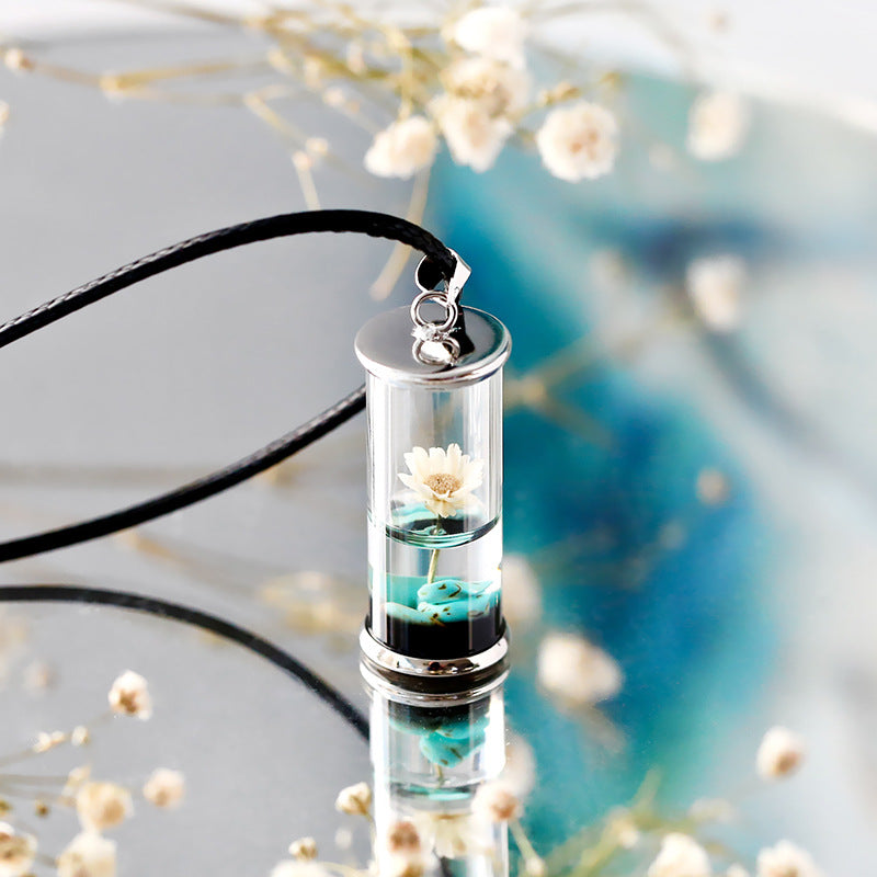 Dried Flowers Glass Bottle Resin Time Drifting Bottle Necklace