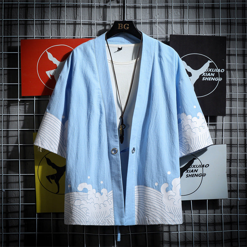 Loose Cotton Linen Robe Hanfu Large Size Men's Japanese Cardigan