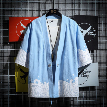 Loose Cotton Linen Robe Hanfu Large Size Men's Japanese Cardigan