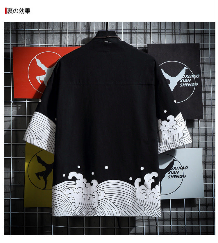 Loose Cotton Linen Robe Hanfu Large Size Men's Japanese Cardigan