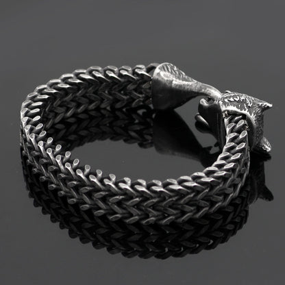 Bracelet Men Stainless Steel Vintage Black Wolf Head Cuban Chain Hand Wristband Male Fashion Jewelry Wholesale Accessories Gifts