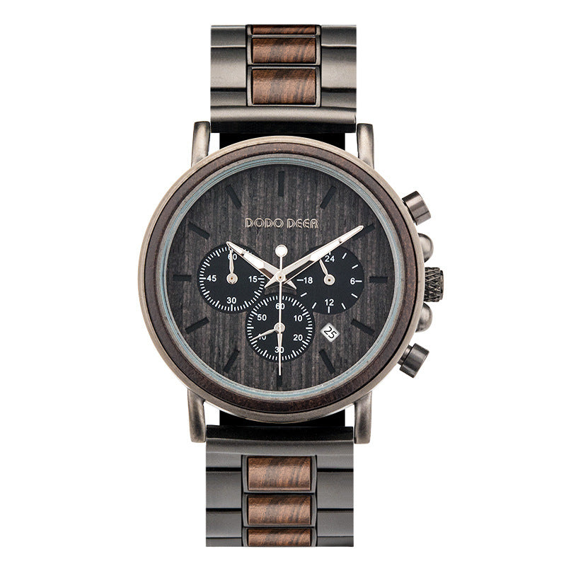 Luxury Wood Stainless Steel Men Watch Stylish Wooden