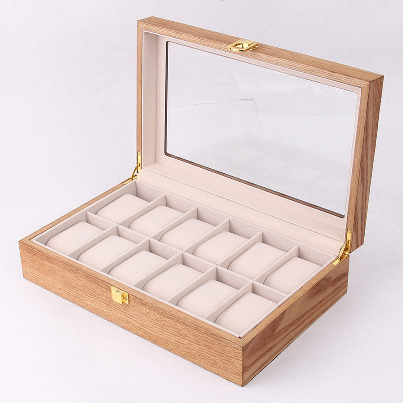 High-end clamshell wooden watch box 12-digit European retro solid wood watch box Rectangular watch storage box