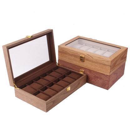 High-end clamshell wooden watch box 12-digit European retro solid wood watch box Rectangular watch storage box