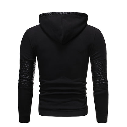 Pu Leather Patchwork Casual Hoodies