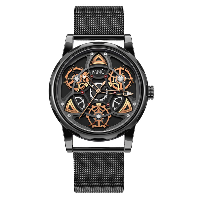 Black Gold Trend Three Dimensional Watch Personality Gear Gyro Season To Run Watch Men