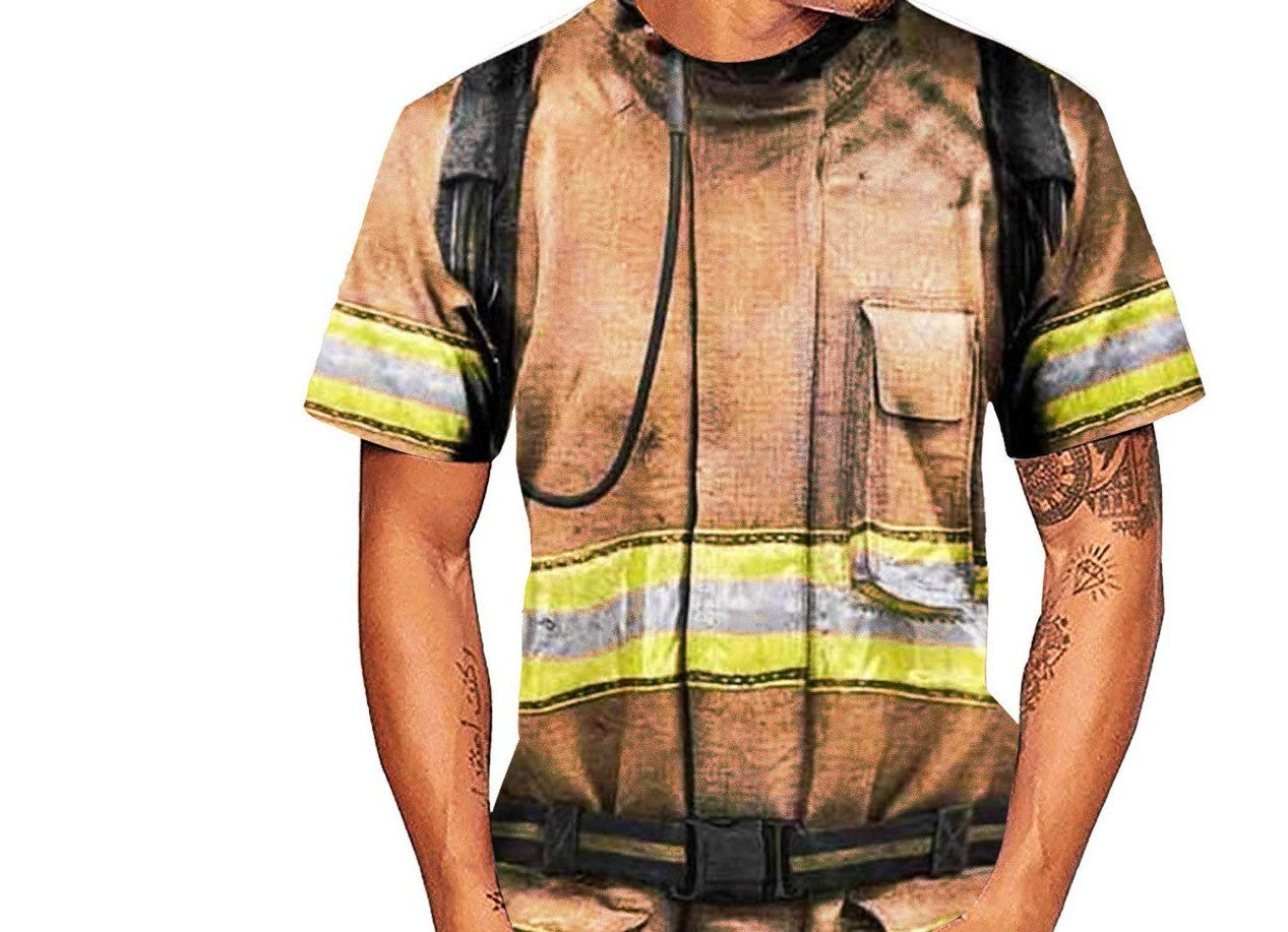 Firefighter Suit Fireman Superhero T-shirt Men's 3D Print Women Clothing Top Cosplay T Shirts