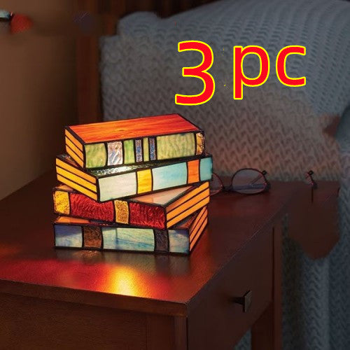 Handicraft Stacked Books Lamp Nightstand Desk Lamp