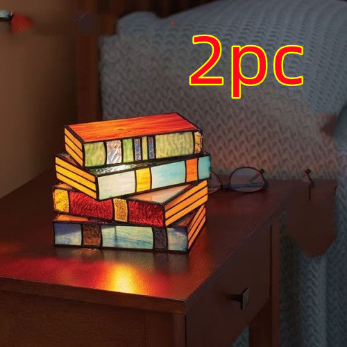 Handicraft Stacked Books Lamp Nightstand Desk Lamp