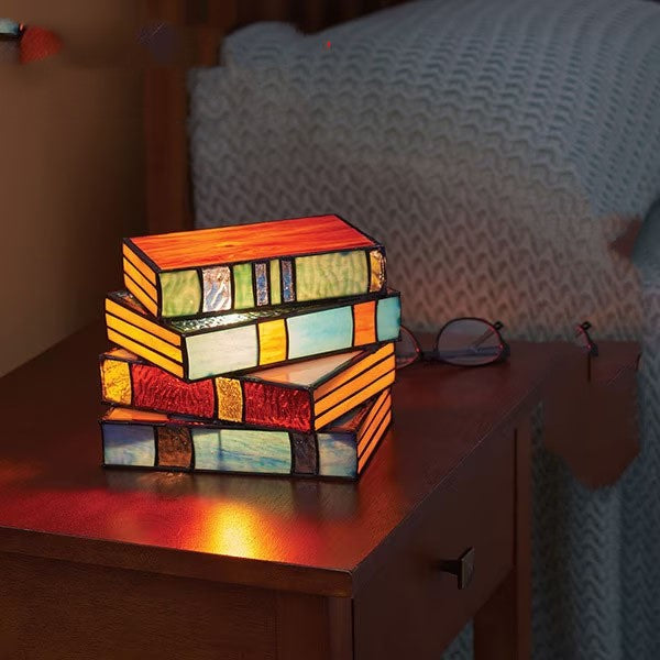 Handicraft Stacked Books Lamp Nightstand Desk Lamp