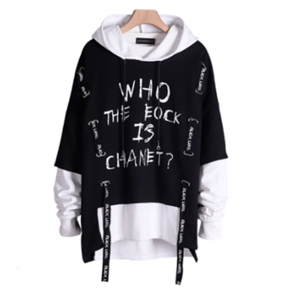 Ribbon "Who the Eock is Chanet" fake two hoodies