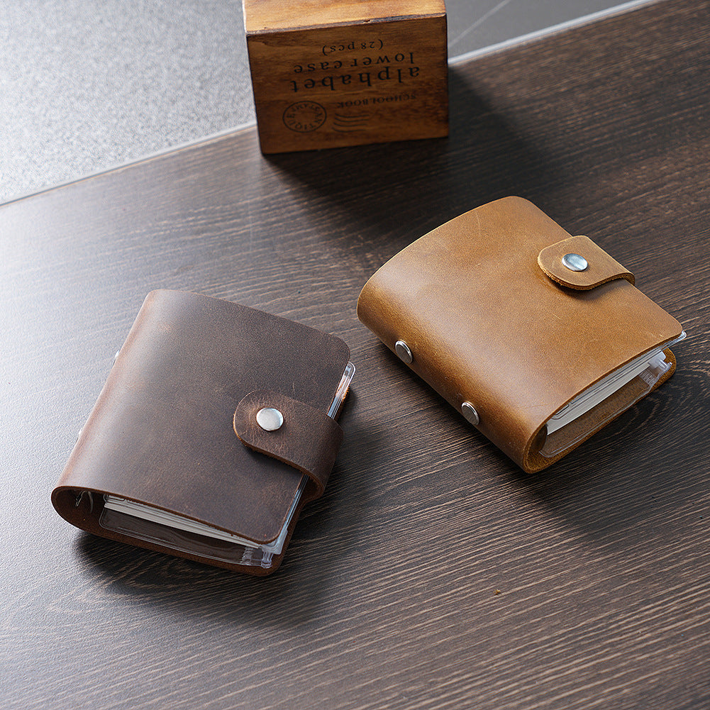 Three-ring Mini Loose-leaf Handbook Top Layer Cowhide Notepad