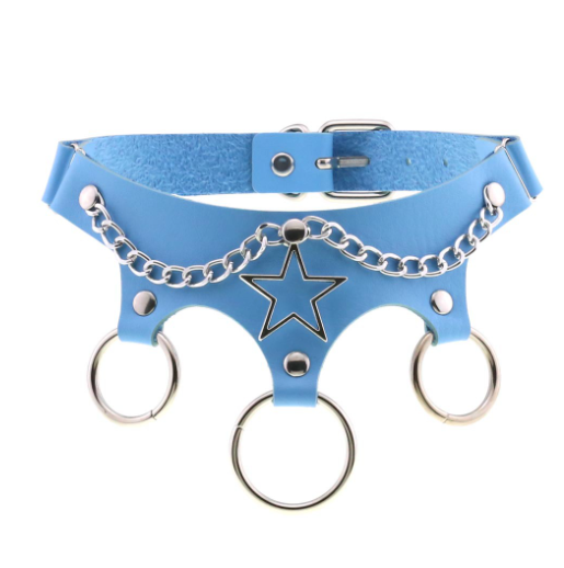 Sexy Punk Egirl Choker Collar Sky Blue Leather Necklaces Women Bondage Cosplay Goth Spike Choker Belt Jewelry Emo Harajuku Gifts