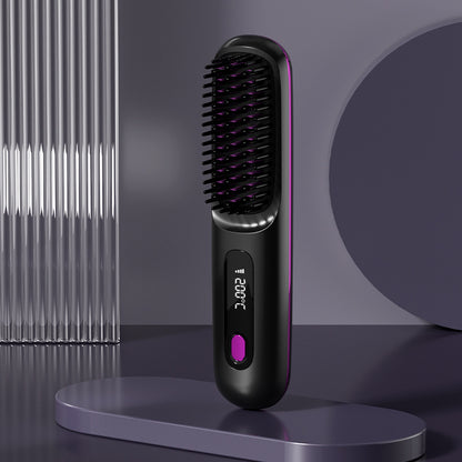 Portable Wireless Heating  2 In 1 Straight Hair Comb Straightener Brush