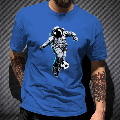 Astronauts Playing Football Letters Printed Men's Short-sleeved T-shirts