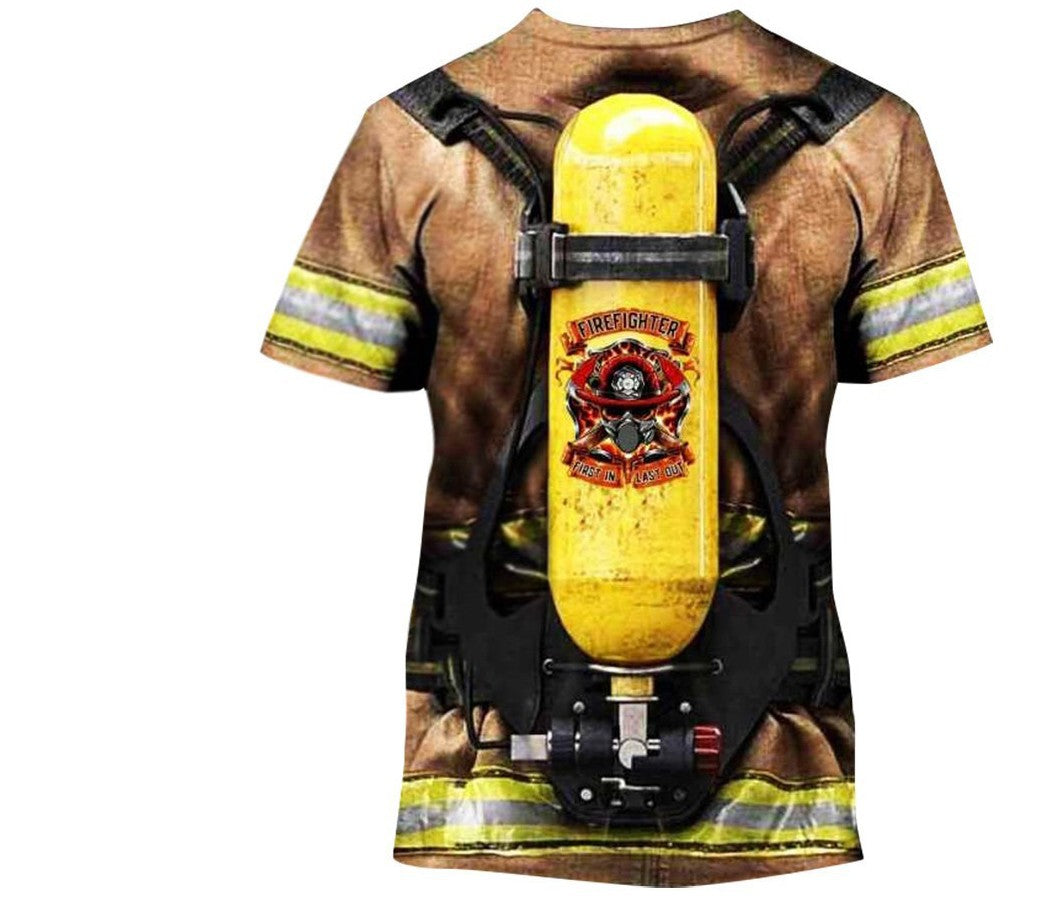 Firefighter Suit Fireman Superhero T-shirt Men's 3D Print Women Clothing Top Cosplay T Shirts