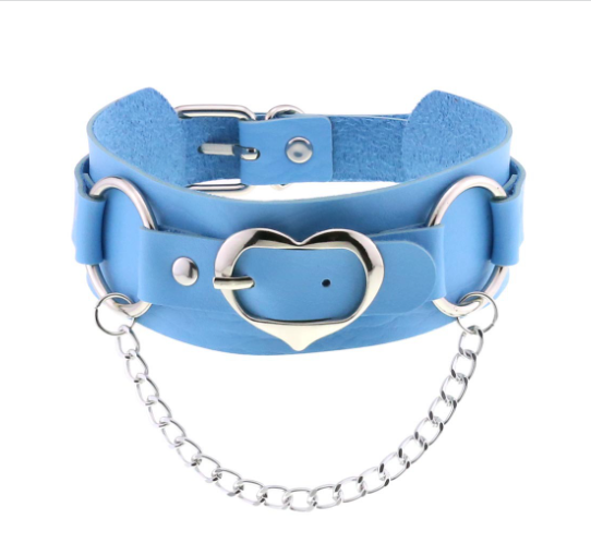 Sexy Punk Egirl Choker Collar Sky Blue Leather Necklaces Women Bondage Cosplay Goth Spike Choker Belt Jewelry Emo Harajuku Gifts