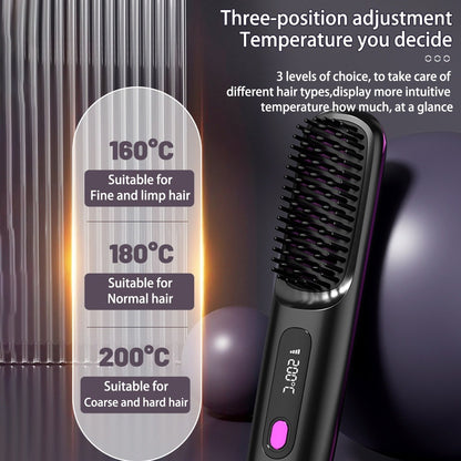 Portable Wireless Heating  2 In 1 Straight Hair Comb Straightener Brush