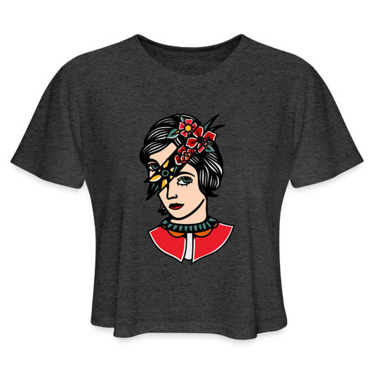 "Flower lady" Women's Cropped T-Shirt - deep heather