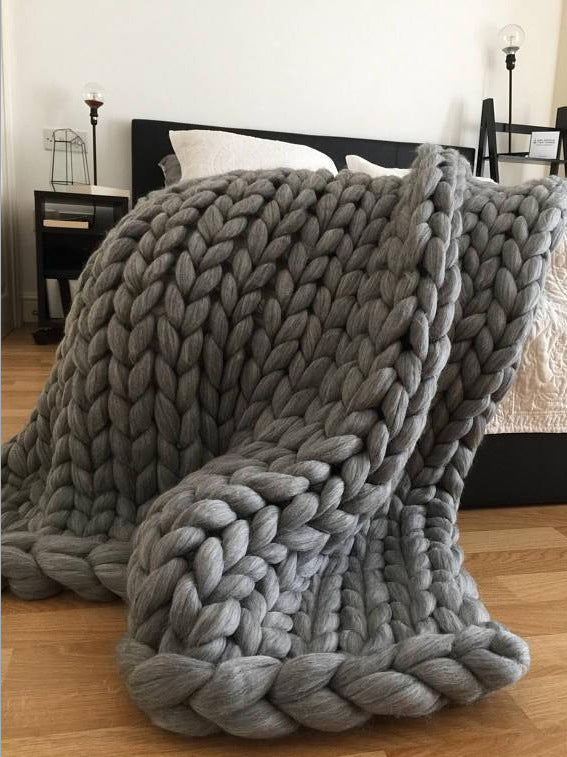 Handmade Chunky KnittedThick Yarn Merino Wool Blanket