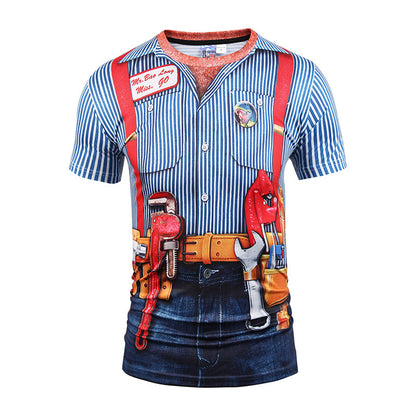 Two Piece Funny Tshirt Belt Striped T-Shirt Repairman