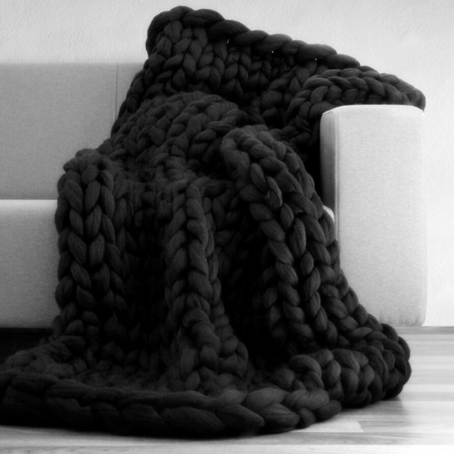 Handmade Chunky KnittedThick Yarn Merino Wool Blanket