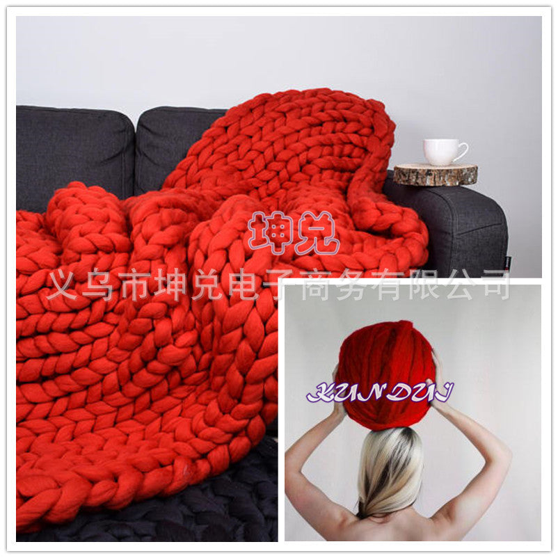 Handmade Chunky KnittedThick Yarn Merino Wool Blanket