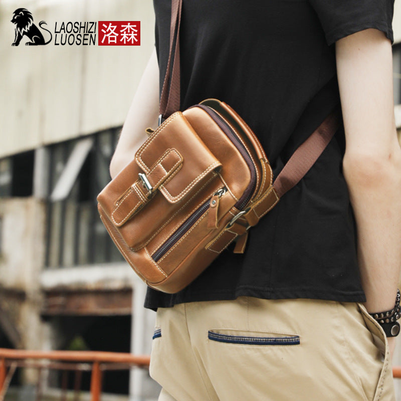 Leather first layer leather men's shoulder small shoulder bag leather 8 inch ipadmini casual slung men's bag