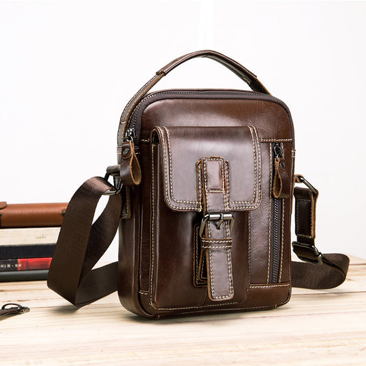 Leather first layer leather men's shoulder small shoulder bag leather 8 inch ipadmini casual slung men's bag