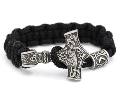 Nordic Thor's Hammer Men's Woven Bracelet Viking Personality Bracelet Random Beads