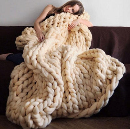 Handmade Chunky KnittedThick Yarn Merino Wool Blanket