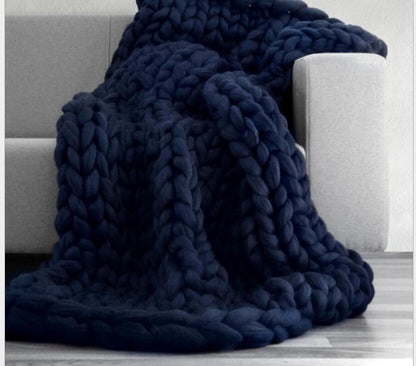 Handmade Chunky KnittedThick Yarn Merino Wool Blanket