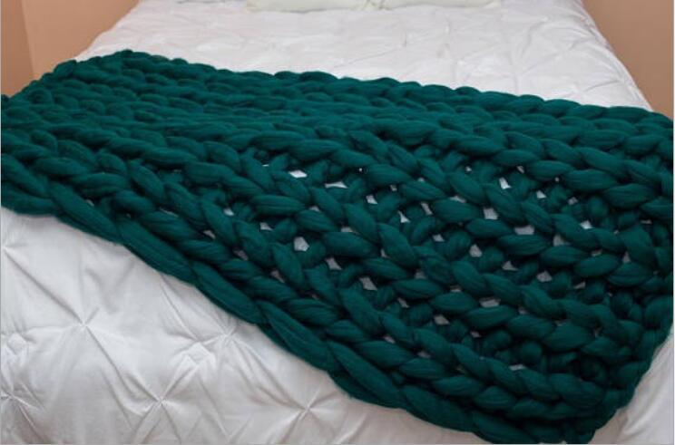 Handmade Chunky KnittedThick Yarn Merino Wool Blanket