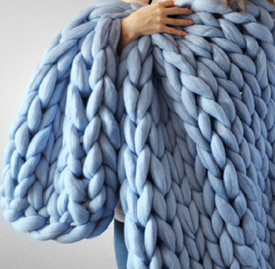 Handmade Chunky KnittedThick Yarn Merino Wool Blanket