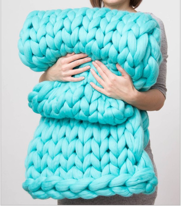 Handmade Chunky KnittedThick Yarn Merino Wool Blanket