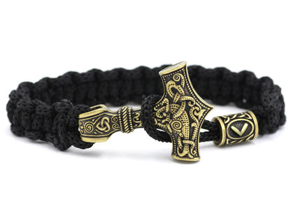 Nordic Thor's Hammer Men's Woven Bracelet Viking Personality Bracelet Random Beads